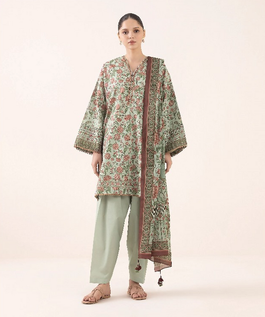 3pc Print Linen Sapphire V-17