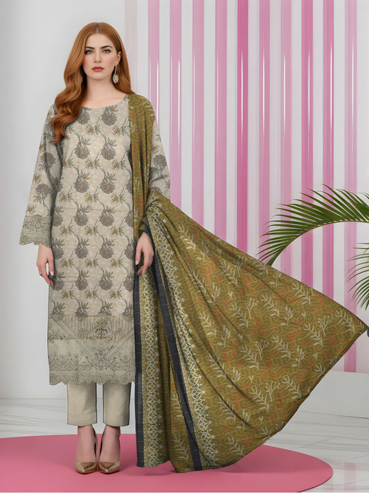 3PC Printed Khaddar Taana Baana Emb TB-5605