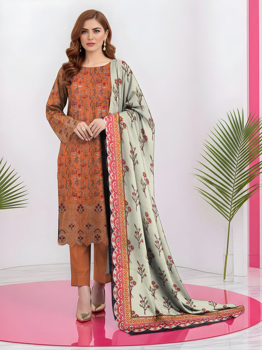 3PC Printed Khaddar Taana Baana Emb TB-5607