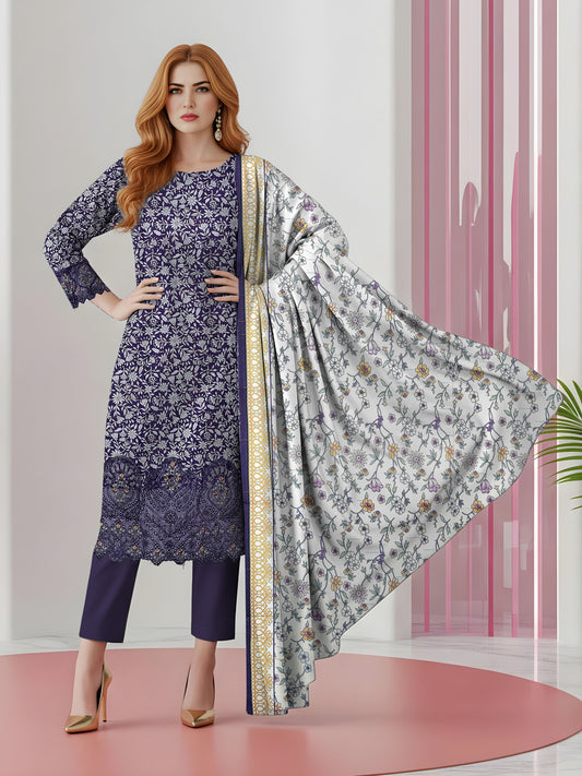 3PC Printed Khaddar Taana Baana Emb TB-5608