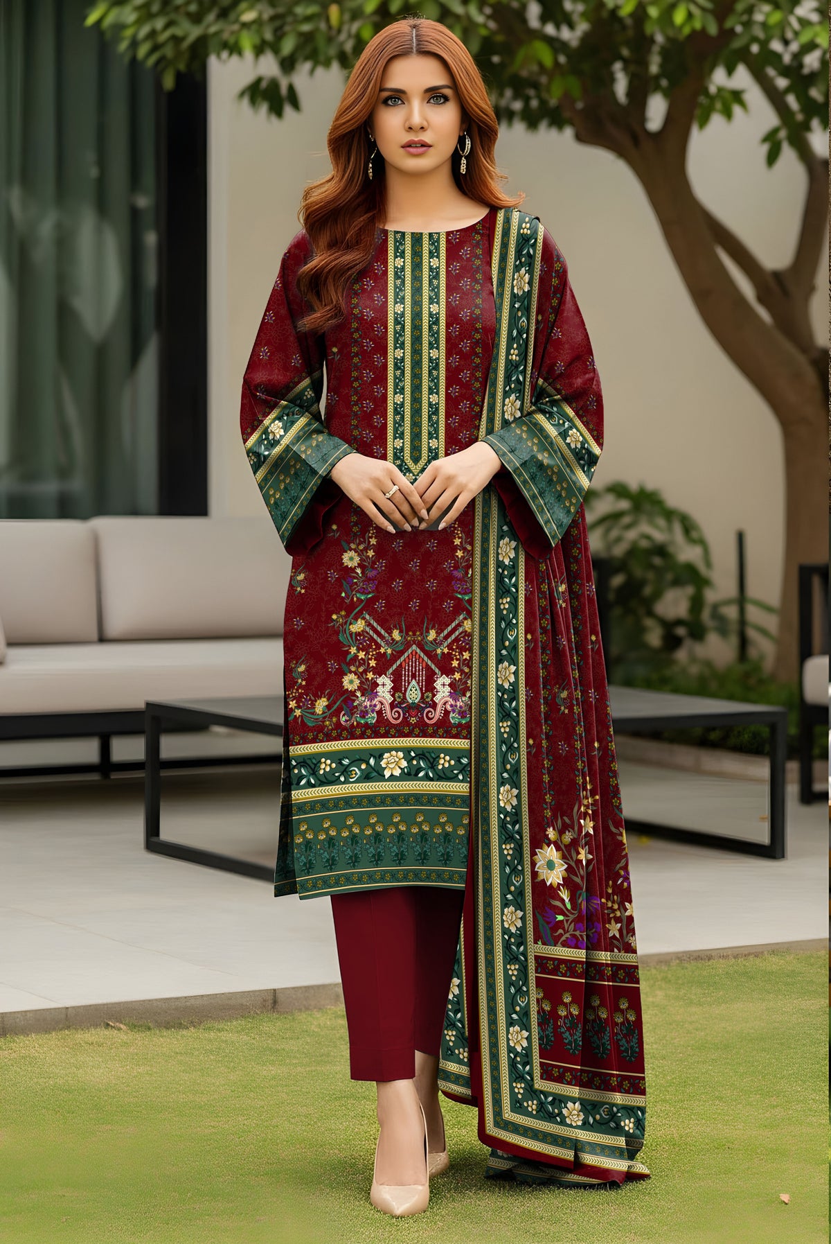 3pc Print Vintax Peach Bareeza 6581