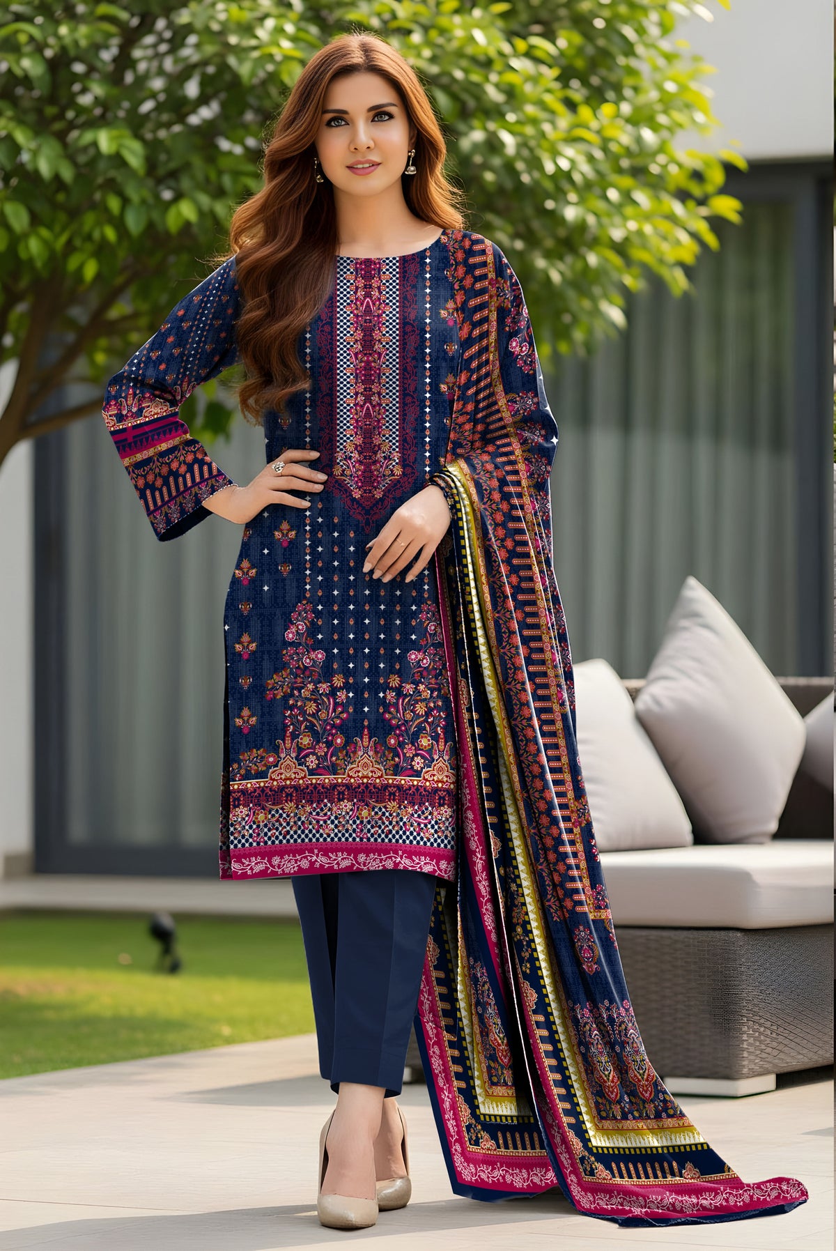 3pc Print Vintax Peach Bareeza 6585