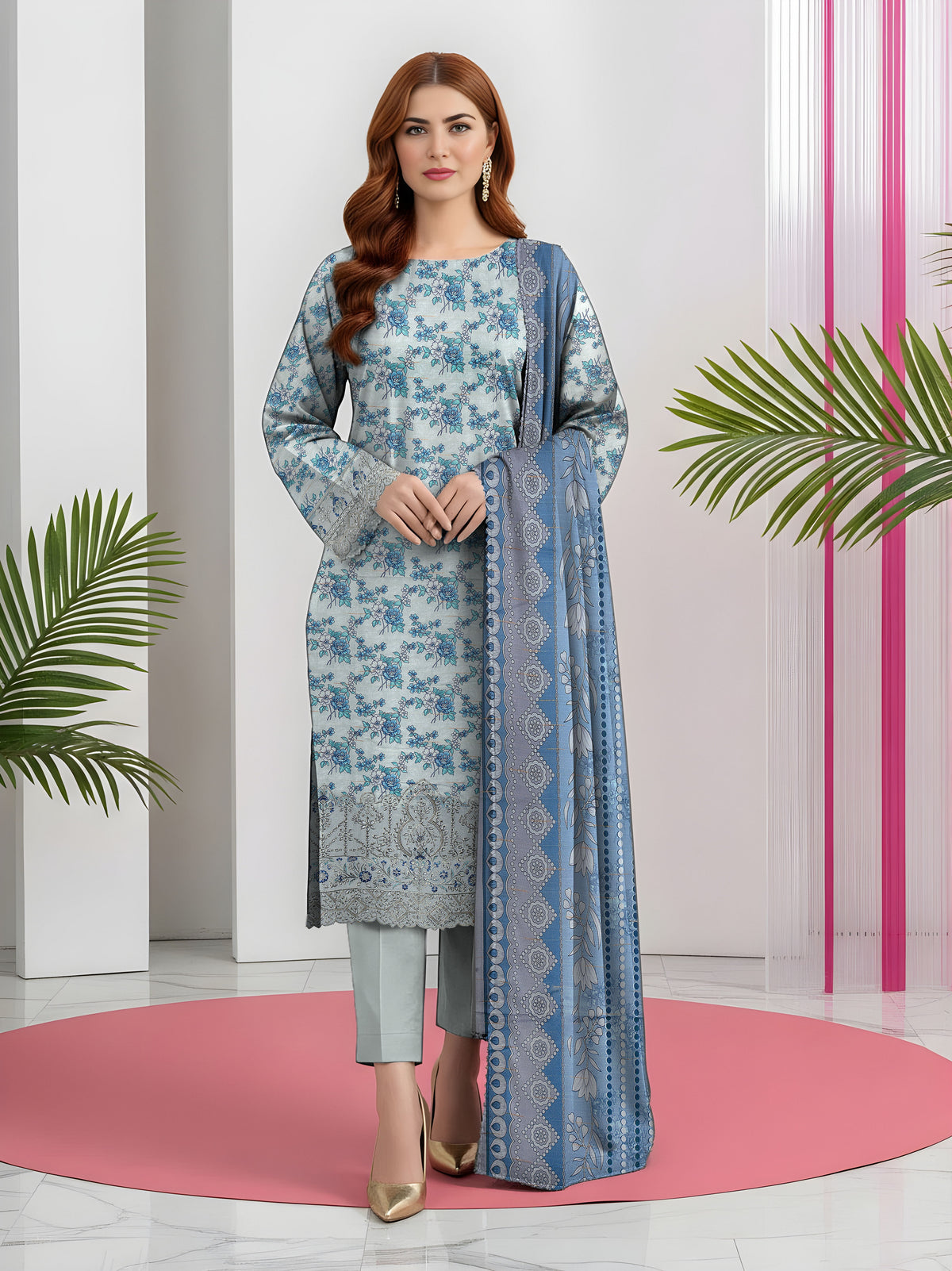 3PC Printed Khaddar Taana Baana Emb TB-5604